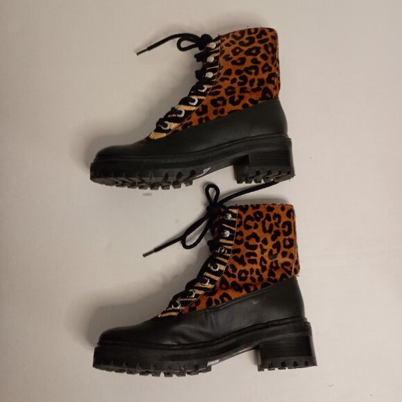 Schutz Mafalda Leopard Print Calf Hair Lug Sole Tie Ankle Boots Women’s Size 6 - Picture 9 of 14
